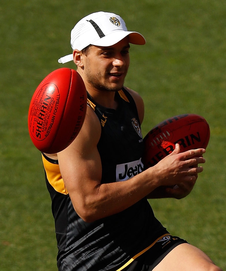 AFL 2016 Training - Richmond 211116 MELBOURNE, AUSTRALIA - NOVEMBER 21: Dion Prestia of the Tigers in action during the Richmond Tigers training session at Punt Road Oval in Melbourne, Australia on November 21, 2016. (Photo by Michael Willson/AFL Media)